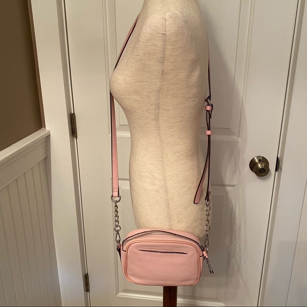 SANCTUARY BAG CROSSBODY PINK LEATHER LONG STRAP SILVER HARDWARE LAST WORD